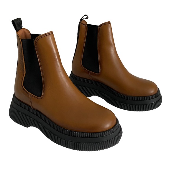 Ganni NWOT Brown Leather Chunky Chelsea Boots Creepers - Picture 3 of 7